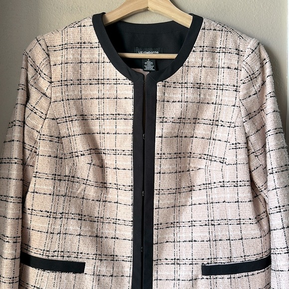 LIZ CLAIBORNE Pale Pink Plaid Tweed Blazer Jacket - Picture 1 of 8